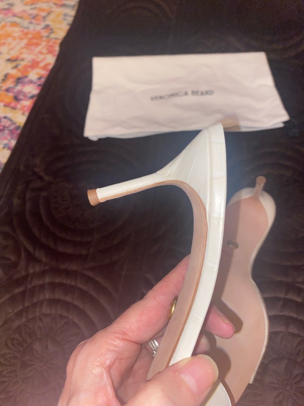 Veronica Beard Ivory Croc-Embossed Slide Mules - Picture 7 of 11